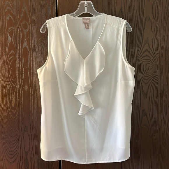 Chico’s sleeveless white blouse with a ruffle at the neck. Size Chico 2 - Picture 1 of 6